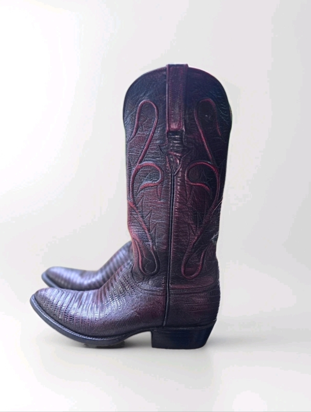 Lucchese Classics Black Cherry Teju Lizard Cowboy Boots USA Deadstock 6.5B - Picture 10 of 14